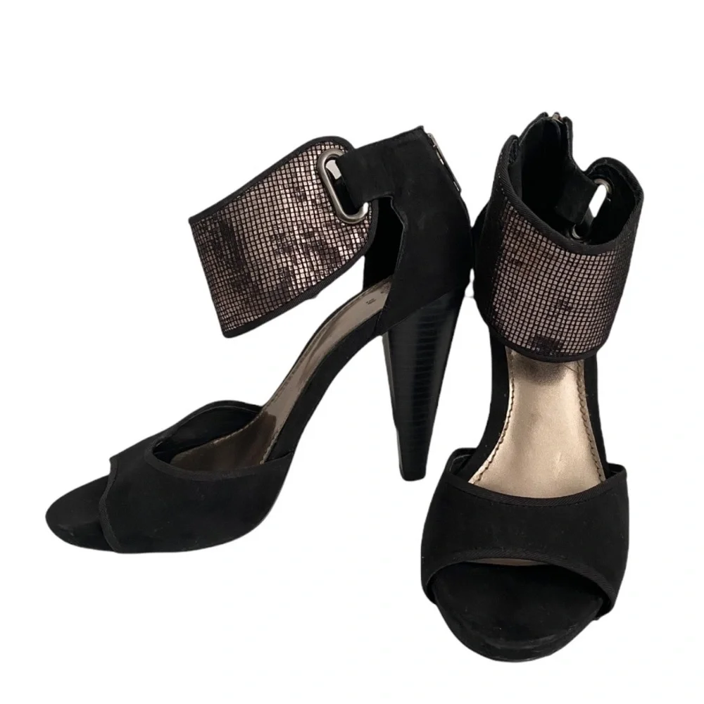 Zara Metallic Detailed Faux Suede Heeled Sandal Size 7.5 - Picture 8 of 8